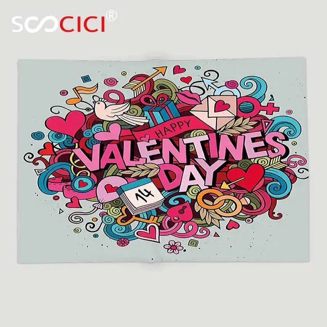 Custom Soft Fleece Throw Blanket Valentine Pattern with Cute White