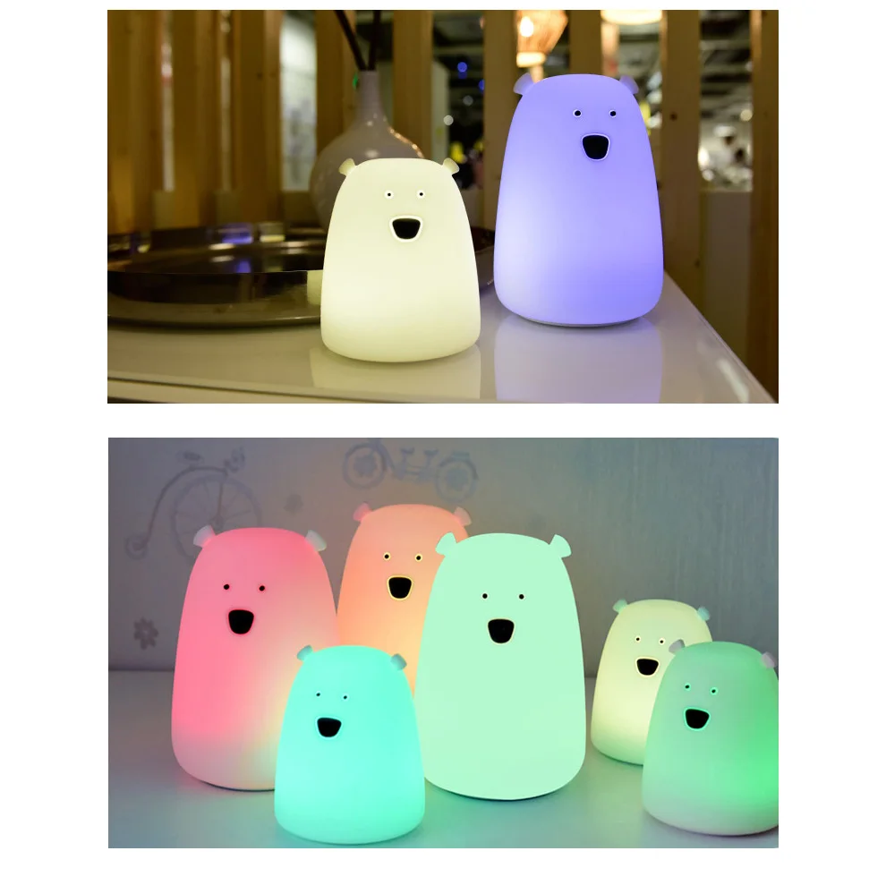 Cute Bear Silicone LED Night Light Lamp Children Bedroom Color Changing Night Lamps  LED Bedside Light for Children Kid Baby Toy Gifts (21)