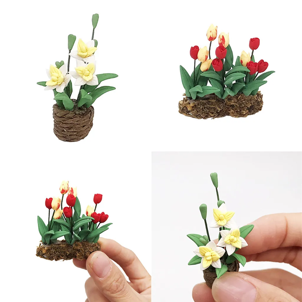 

Doll Accessories Fake Mini 1:12 Mini Dollhouse Miniature Green Plant Flower in Pot Fairy Garden Accessory Kids Toys Gift D9