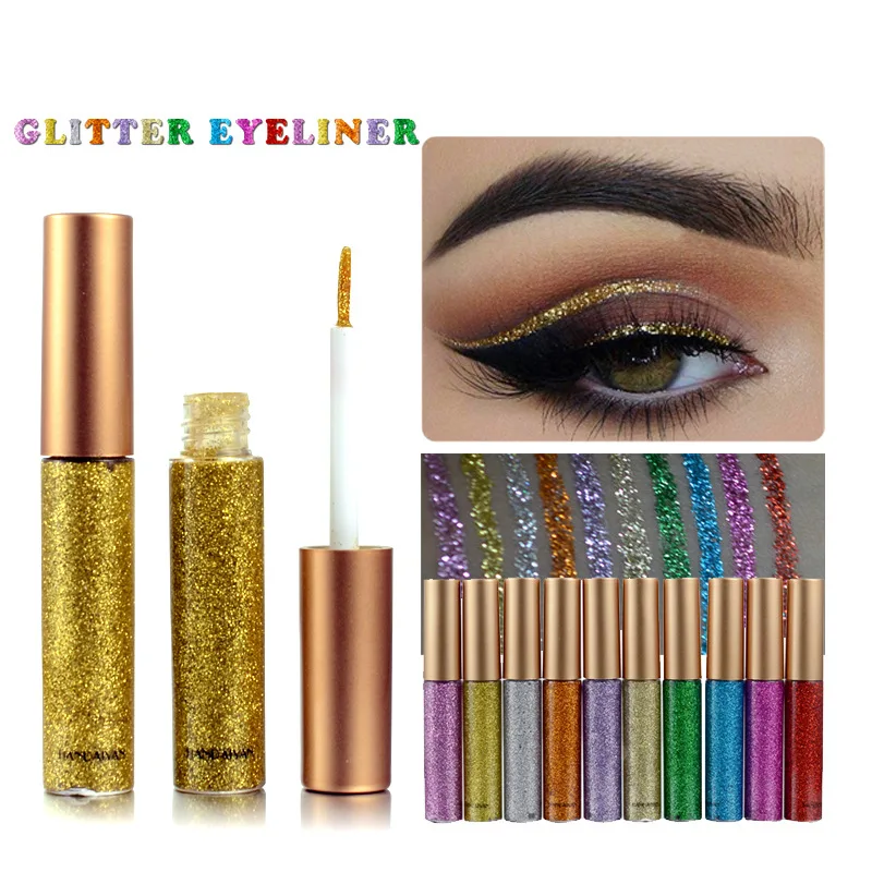 

Brand New 10 Colors White Gold Glitter Eyeshadow For Easy to Wear Waterproof Liquid Eyeliner Beauty Eye Liner Makeup