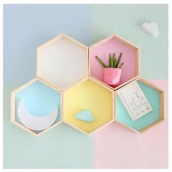 

INS Nordic Style Honeycomb Hexagon Storage Rack Wooden Wall Shelf Kids Room Decoration Ornaments Nursery Decor Photograph Props