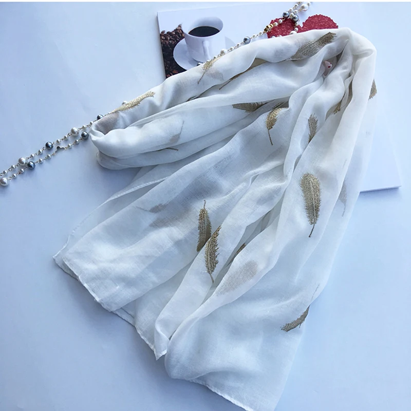 Marte& Joven модный шарф с золотыми перьями и вышивкой, черный/белый шарф для женщин, роскошный брендовый мягкий шарф из полиэстера на весну/лето