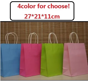

10PCS/lot Colorful paper bag with handle Multifunction wedding birthday party bag Fashionable cloth shoes paper bags 27*21*11cm