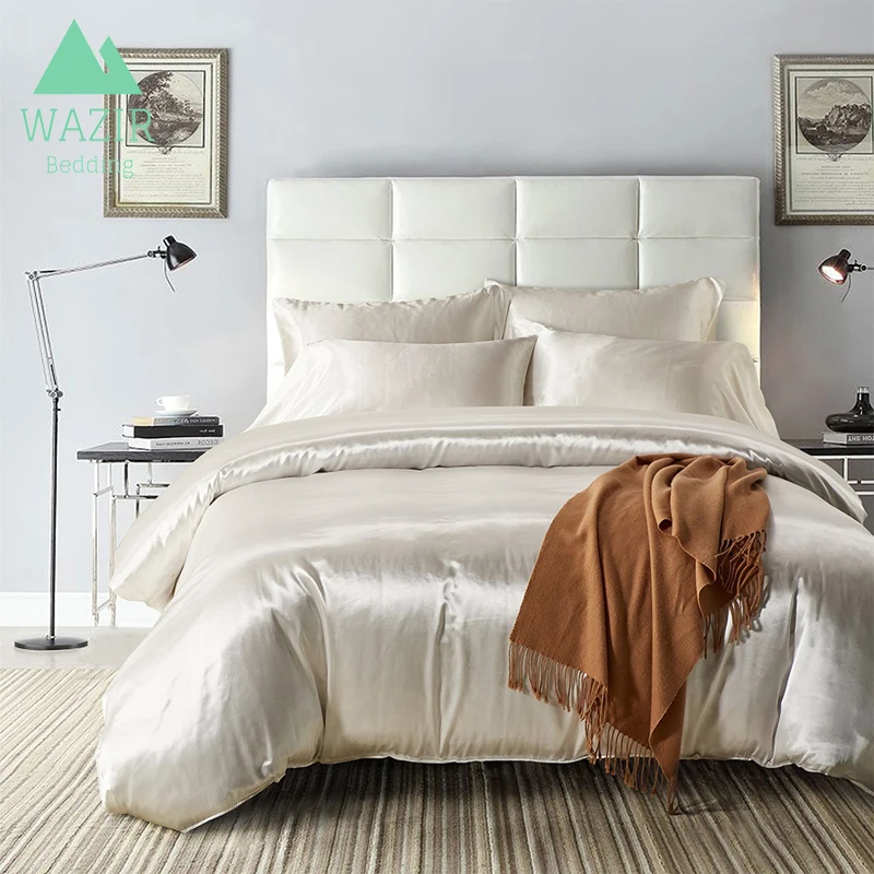 

WAZIR IMITATED SILK FABRIC Summer Bedding Set 7 Colors Pure Color Home Textiles Duvet Cover PillowCase bedroom bedding queen