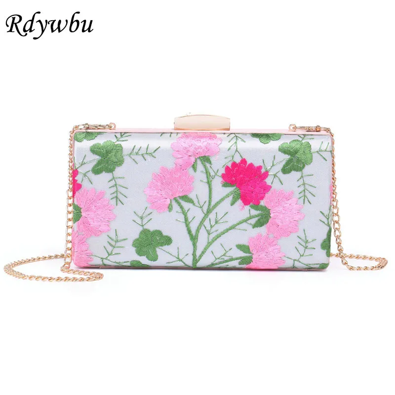 

Rdywbu Colorful Flowers Embroidery Evening Bag New Women's Fashion Chain Flap Clutches Small Party Cheongsam Shoudler Bag B643