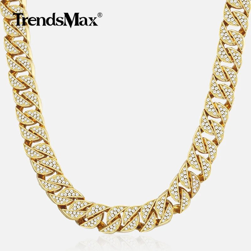 Хип хоп ожерелье для мужчин Iced Out CZ золото Майами Снаряженная Кубинский звено