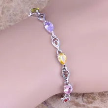 Чудесный Multigem желтый Кубический Цирконий 925 стерлингового серебра звено цепи браслет 7-8 дюймов S0596