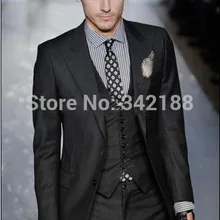 Стиль, темно-серые, две пуговицы, смокинги для жениха, Лучший человек, заостренный лацкан, мужские свадебные костюмы, Жених(куртка+ брюки+ галстук+ жилет) w