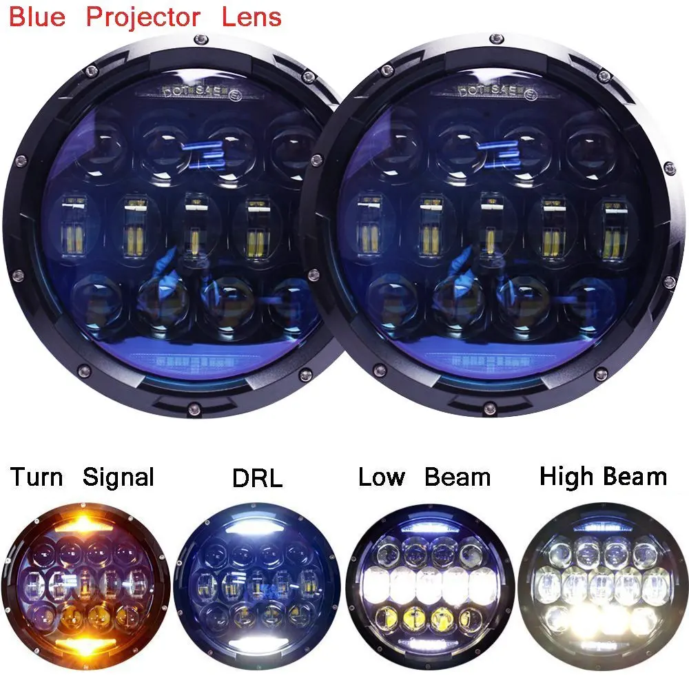 

Black projector Lens 7 Inch led headlights 135W High/Low beam DRL Turn signal lights for Jeep Wrangler JK TJ Hummer H1 H2