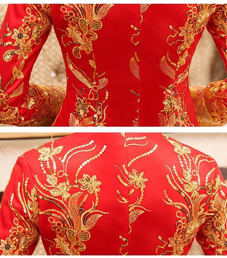 2018 китайское традиционное свадебное платье Cheongsam красный Qipao длинные Восточный стиль платья Китай магазин одежды Chinees Jurkje