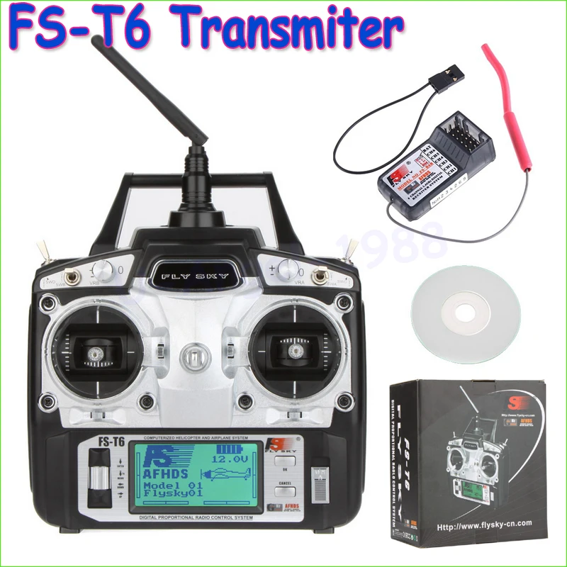 1pcs Original Flysky FS-T6 FS T6 6ch 2.4g w/ LCD Screen Transmitter + FS R6B Receiver RC Quadcopter Helicopter With LED Screen fs v21rp original