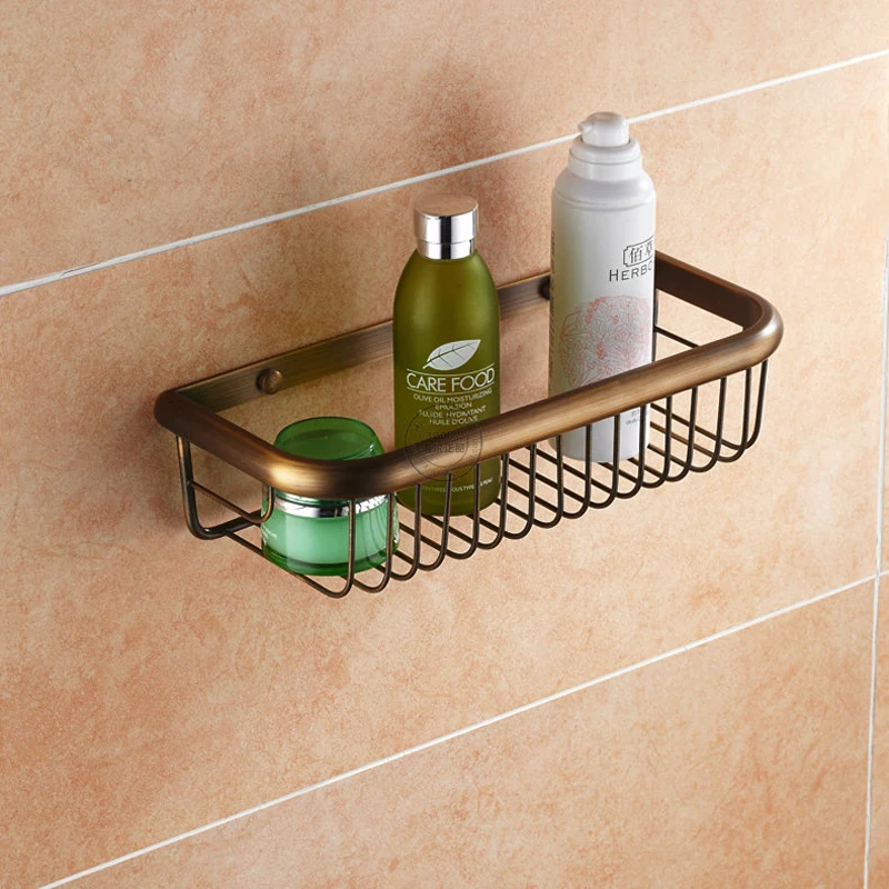 Shower Caddy Bathroom Shelf Storage Wall Bath Organizer Rack Holder Towel Rack Antique Brass Finished