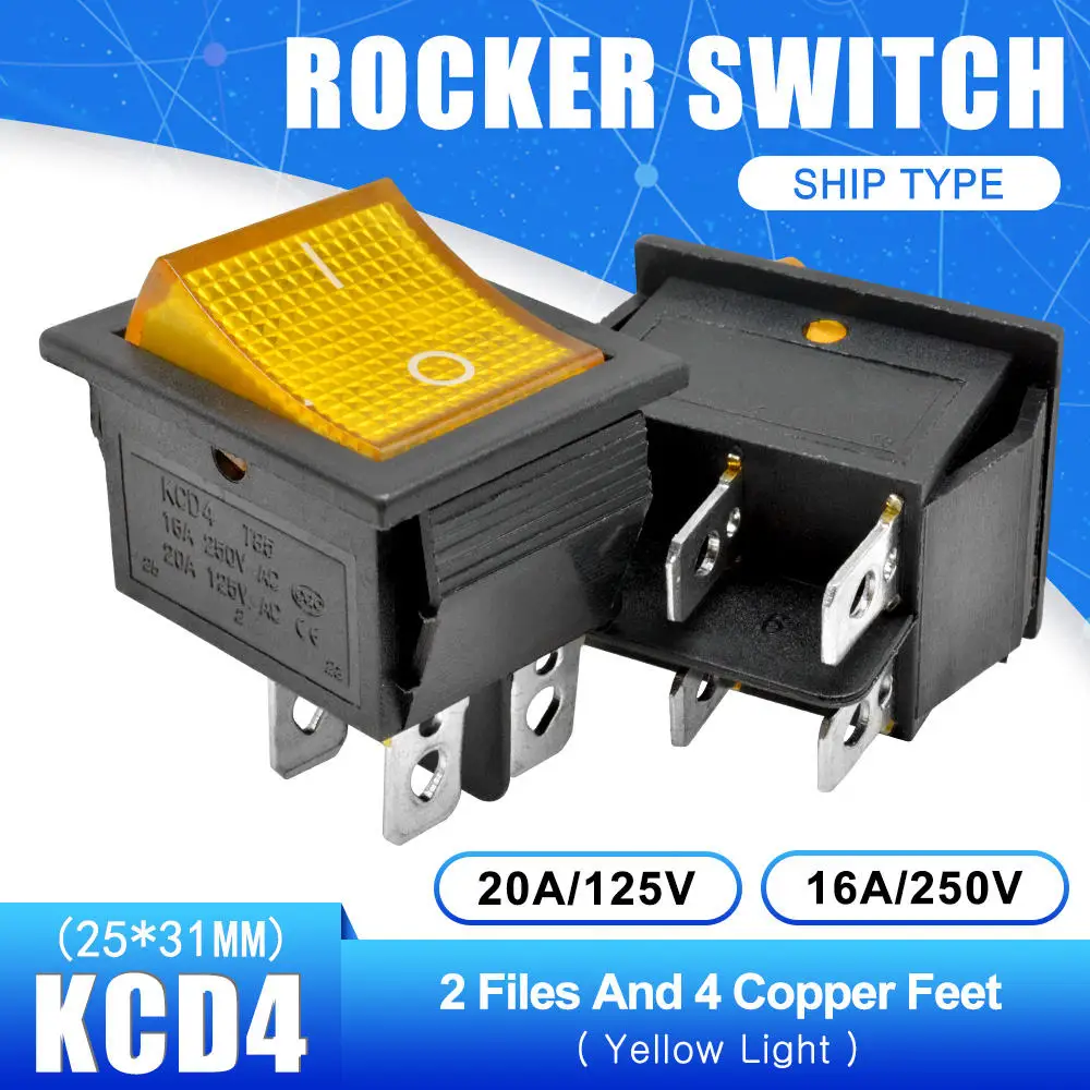 KCD4 фиксатор кулисный переключатель питания I/O 4 контакта с светильник 16A 30A 250VAC 20A 125VAC красный желтый зеленый синий черный переключатель лодки - Color: On-Off 4 Pin