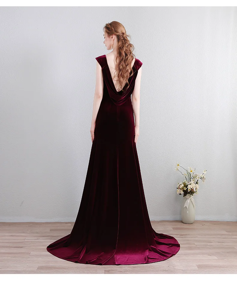 Beauty-Emily Velour Wine Red Evening Dresses 2019 V Neck A-Line Backles Sleeveless Formal Evening Party Prom Dress Floor-Length Beauty-Emily Velour Wine Red Evening Dresses 2019 V Neck A-Line Backles Sleeveless Formal Evening Party Prom Dress Floor-Length