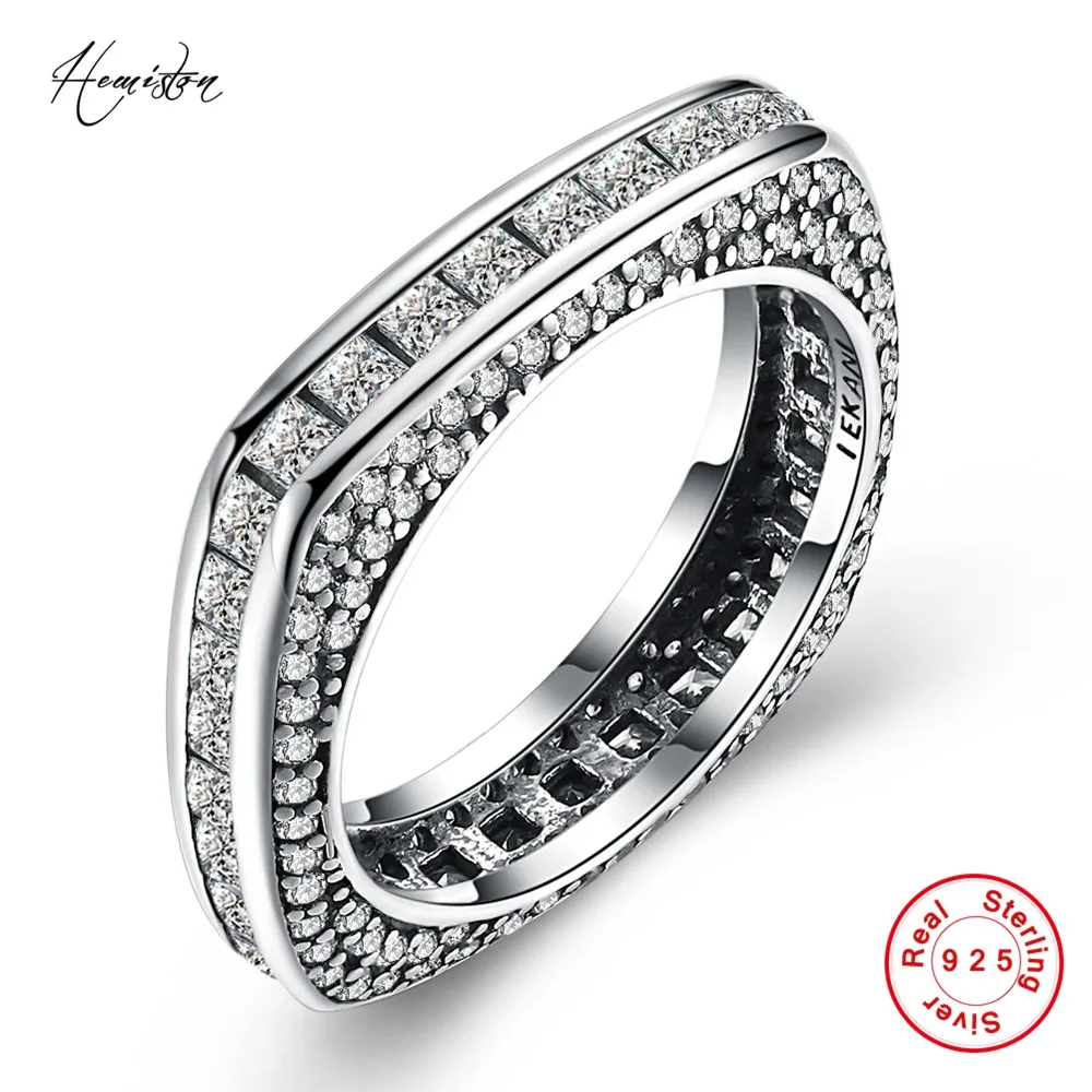 

Hemiston 925 Sterling Silver Vintage Blackened Two Side CZ Rounded Square Female Ring, Simplicity Jewelry for Women