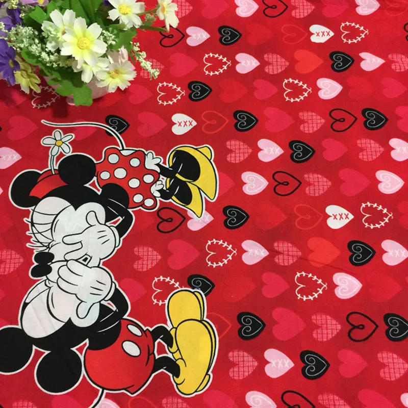 

New Wide 140cm Red Cartoon Mickey Cotton Fabric Dress Minnie Red Heart Cotton Fabric Sewing Patchwork DIY Baby Dress Clothing
