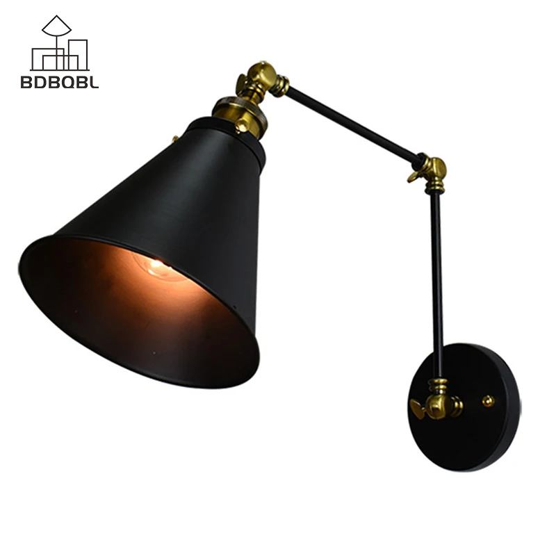 

BDBQBL Vintage Metal LED Wall Lamps Industrial Decor Black E27 Bulb Wall Light 110/220/240V Loft Stairs Bedroom Brief Wandlamp