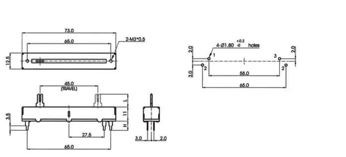 5pcs 73MM mixer single potentiometer faderA10K A103 / stroke 45mm / handle length 15mm / 4 foot mono fader SL458N