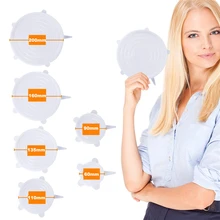 6 גדלים אוניברסלי סיליקון מזון לעטוף קערת סיר Resuable ואקום כיסוי פאן סיליקון למתוח מכסים מכסים מטבח כלי בישול אבזרים(China)