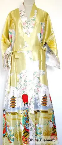 

Sexy Gold Chinese Women's Silk Rayon Robe Kimono Bath Gown S M L XL XXL XXXL Free Shipping WS-11