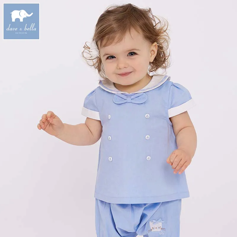 DBM7339 dave bella summer baby cute blue clothing sets children infant