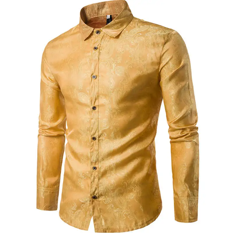 Мужская шелковая атласная рубашка, модная рубашка с длинными рукавами и воротником в виде ласточки, мужские вечерние рубашки для ночного клуба, свадьбы, повседневные рубашки Chemise Homme - Цвет: Cs30 yellow