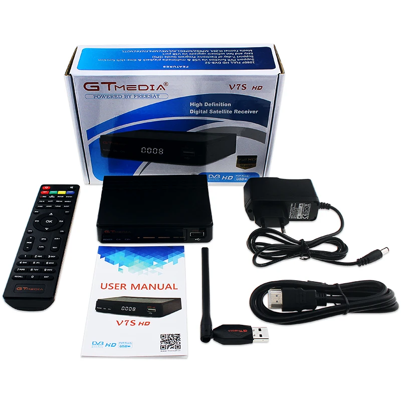 GTmedia V7S DVB-S2 спутниковый ресивер декодер USB WiFi с 1 год CCcam Clines Испания Европа HD 1080P спутниковый ТВ приемник