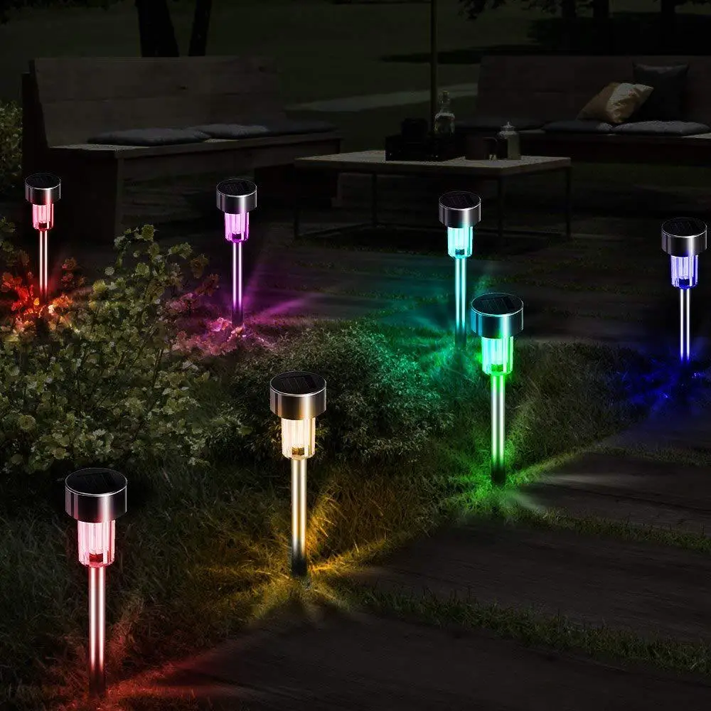 Outdoor LED Solar Garden Light Lawn Lamps Stainless Steel Pathway Stakes Disk Spike Landscape Lighting for Yard Ground Street (3)