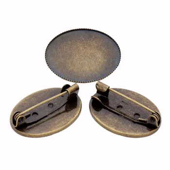 

10pcs/lot Antique Bronze Copper Inner Size 18*25/30*40mm Brooch Base Tray Blank Photo Glass Cameo Cabochons Settings Findings