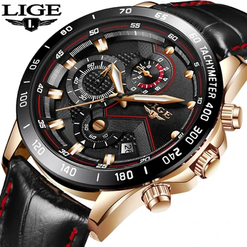 

LIGE Mens Watches Top Brand Luxury Quartz Watch Gold Men Casual Leather Military Waterproof Sport Wristwatch Relogio Masculin