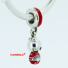 Fit Pandora шармы браслеты японская кукла бусины с красной эмалью 925 стерлингового серебра ювелирные изделия
