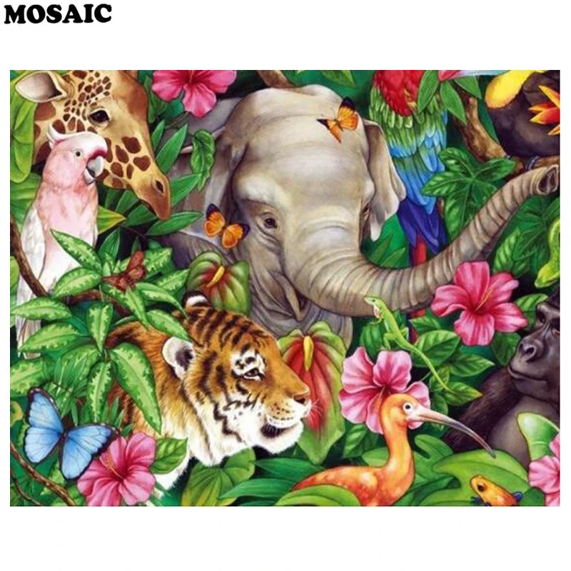 

diy diamond painting cross stitch Olifanten elephant tiger bird artwork square diamond Mosaic Full display embroidery Rhinestone