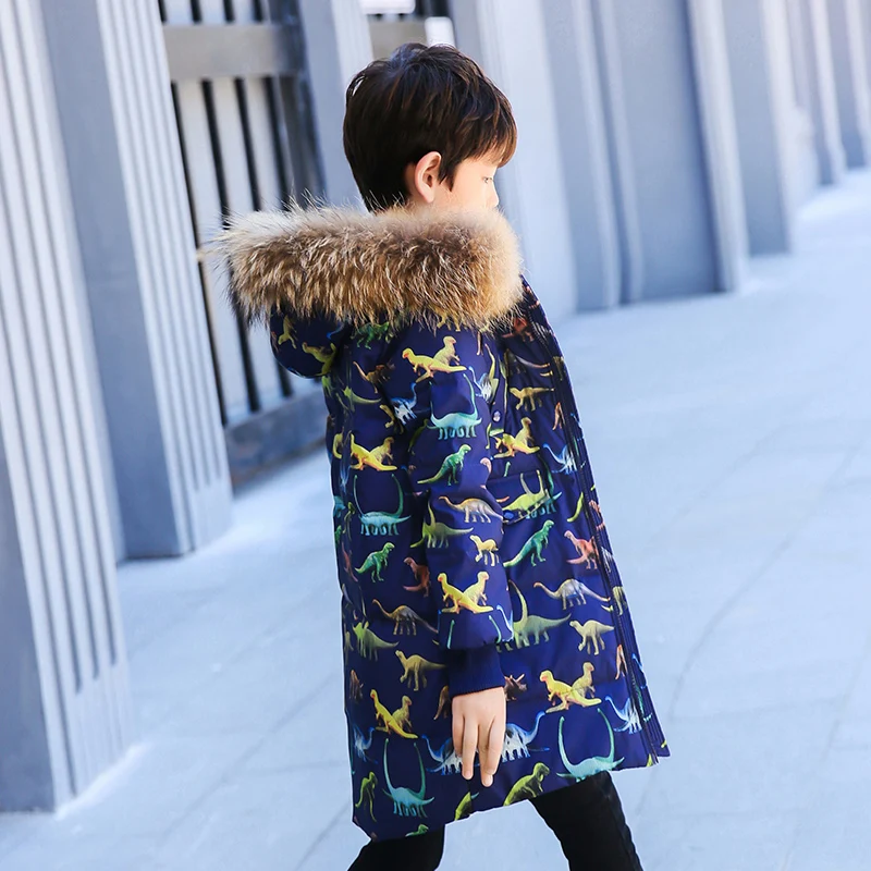 

2019 New Children's Down Jacket Long Thick Boy Winter Coat Duck Down Feather Kids Winter Jackets for Boy Outerwear Fur Collar