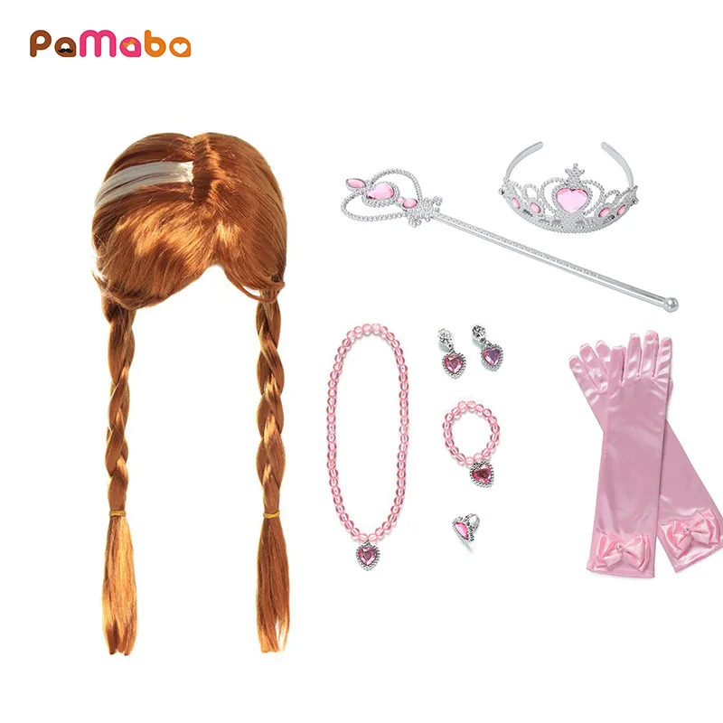 PaMaBa 9 Pcs Princess Accessories Kits for Age 6-14 Girls Moana Anna Jasmine Dress-up Wigs Tiara Kids Halloween Cosplay Jewelry | Детская