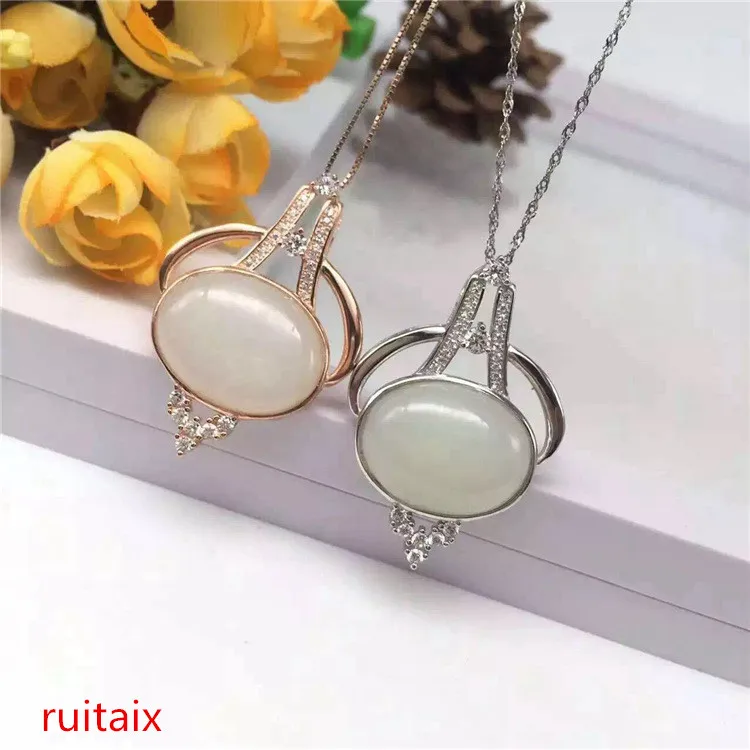 

KJJEAXCMY boutique jewels 925 pure silver inlaid natural hetian jade pendant + necklace jewelry drop fluid curve shape