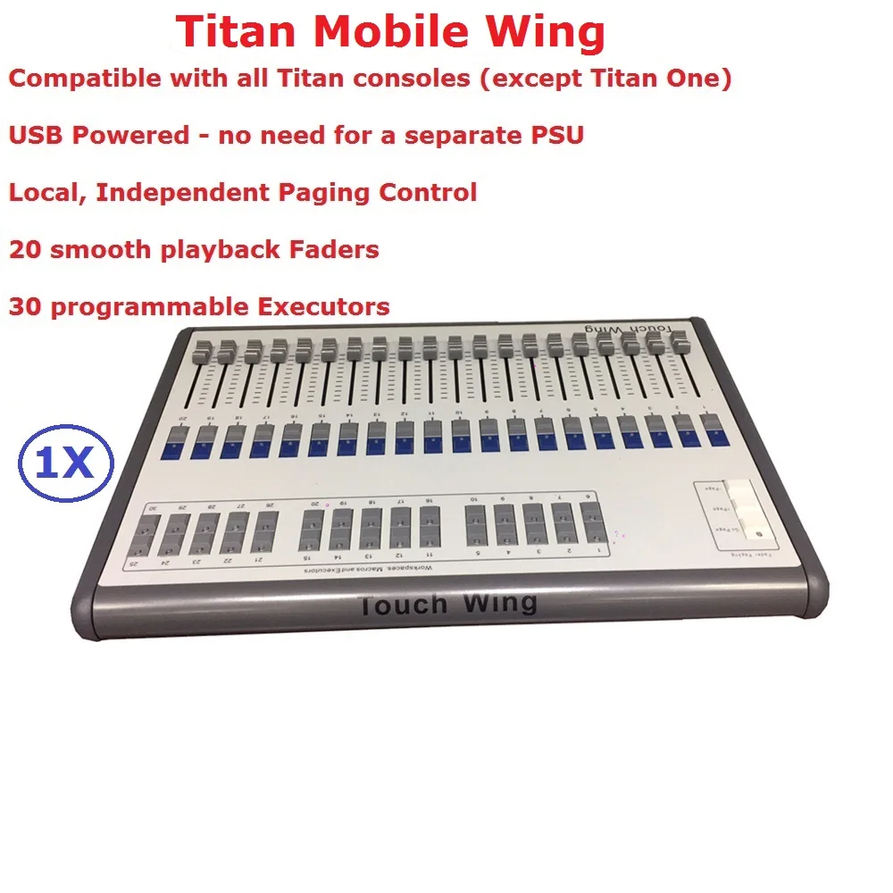 

1 Unit Titan Mobile Wing Controller Outdoor Stage Lighting Console With 20 Smooth Playback Faders and 30 Programmable Executors