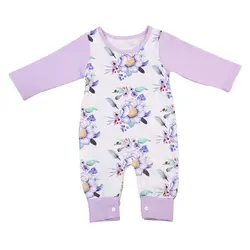 Комплект одежды для малышей из хлопка с цветочным принтом Комбинезон-боди для игр милые розового и фиолетового цветов для девочек цельный