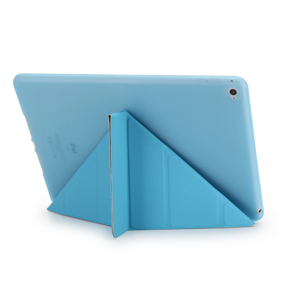 

For iPad Air 2 Smart Case 5 Shapes Stand Ultra Thin TPU Soft Silicone Back Case + PU Leather Cover Auto Sleep/Wake UP Coque