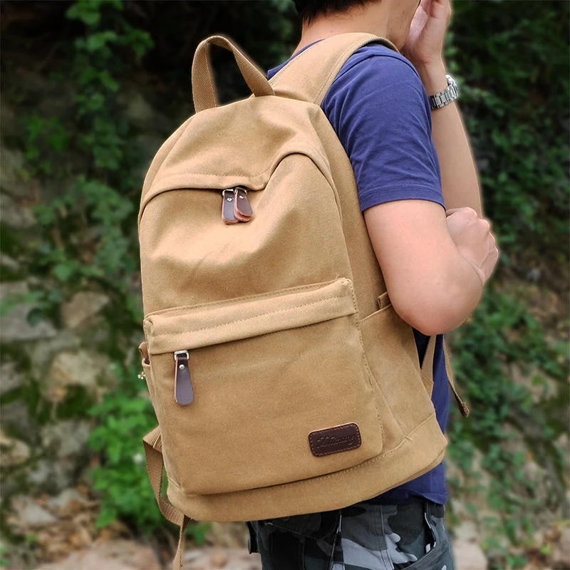 

Factory direct foreign trade trend of casual canvas bag men bag computer backpack student leisure shoulder bags Khaki B-007