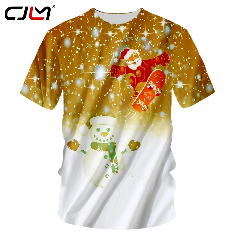 

CJLM Mens Skateboard Santa Claus O Neck Tshirt Man Christmas Snowman Tee Shirt 3D Printed Chinese Style T-shirt On Sale