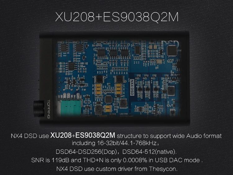 Обновленная версия NX4 DSD512 ES9038Q2M XMOS-XU208 чип Портативный USB DAC декодер 32 бит/768 кГц усилитель для наушников