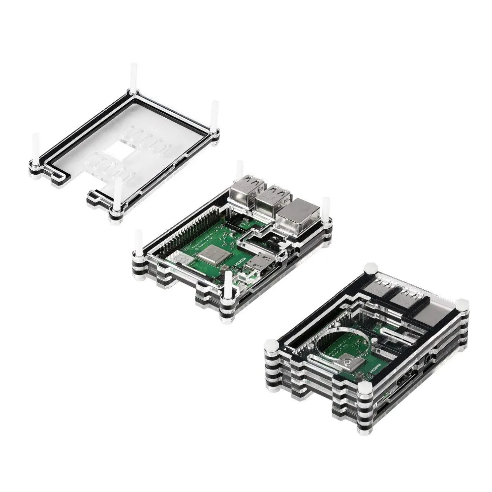 Акриловый черный чехол 4 в 1 для Raspberry Pi 3 + с мини вентилятором радиаторами и USB 5 2
