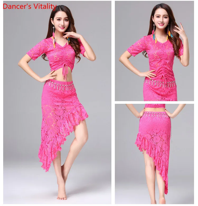 Кружевной Восточный набор костюма для танца живота Топы+ короткая юбка талия юбки для женщин индийский танец живота одежда танцора одежда