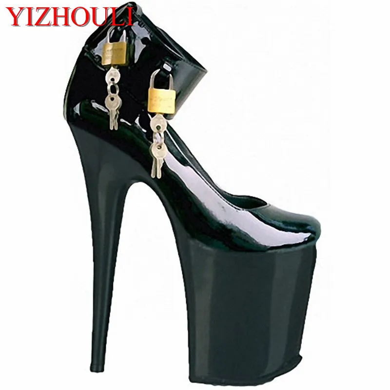 

20cm High Heel Black Shoes Pole Dance Shoes Thin Heels Women Fashion Patent Leather Black Pumps Sexy Pumps Women