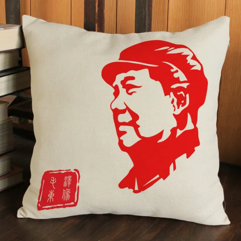 cheap Retro Vintage Chinese Leader Chairman Mao Print Sofa Throw Pillows Red Revolution Communism Home Decoration Cushions Drop Ship