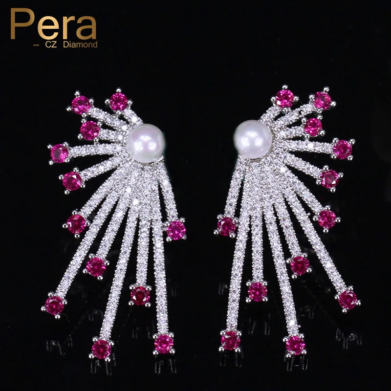 Пера элегантные Для женщин повседневные Выходные туфли на выпускной вечерние стерлингового серебра 925 ювелирные изделия Красный камень и имитация жемчужные серьги-гвоздики для лучшего друга E361