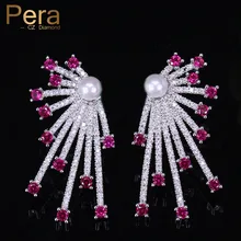 Пера элегантные Для женщин повседневные Выходные туфли на выпускной вечерние стерлингового серебра 925 ювелирные изделия Красный камень и имитация жемчужные серьги-гвоздики для лучшего друга E361