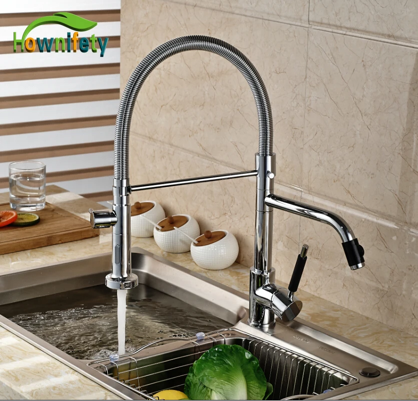 Chrome Polished Kitchen Sink Mixer Tap Two Spouts Single Handle One Hole Kitchen Faucet