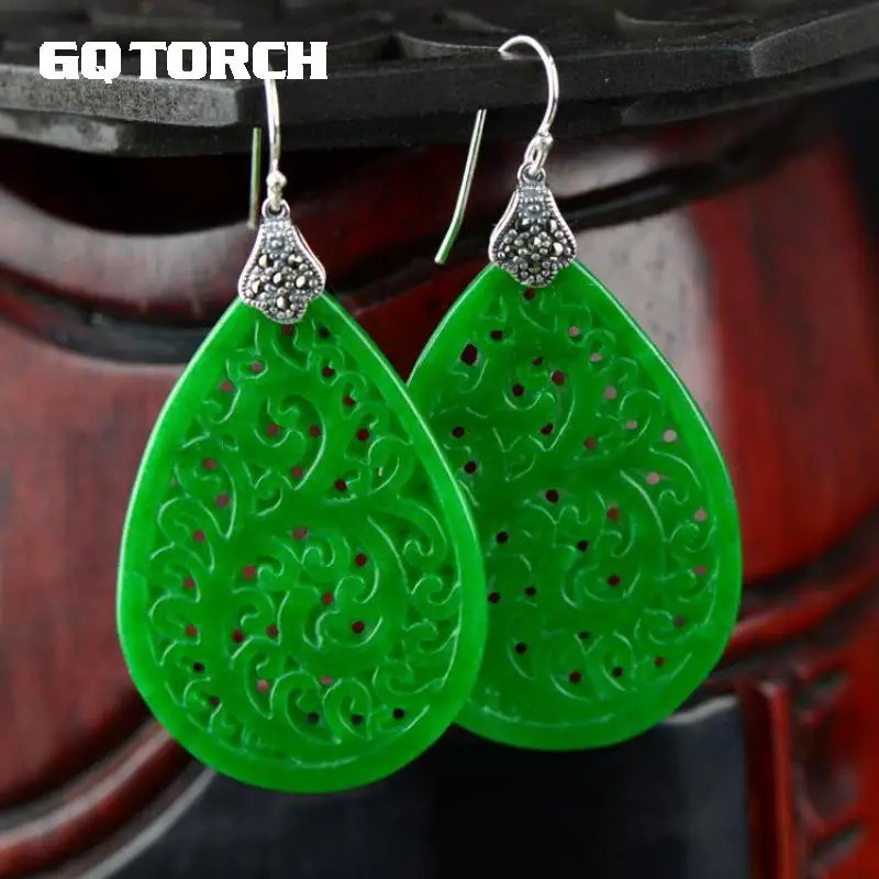 Женские серьги из серебра 925 пробы с натуральным зеленым нефритом|drop earrings|earrings