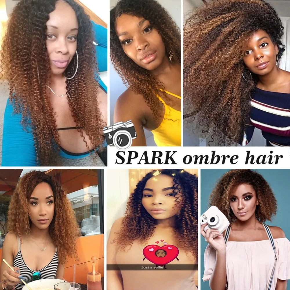 Spark Hair Ombre Brazilian Deep Wave 13x4 Lace Frontal Closure Weave Free Part Deep Curly Remy Human Hair Closure 1B/4/30 Color